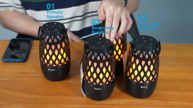 Upgraded Outdoor Speakers Gift for Men Bluetooth Speaker with lights Multi-Sync up to 100 Speakers Auto-Pairing HD Stereo Sound Cool Tech Gadgets for Him IPX5 Waterproof for Outside|Patio|Porch