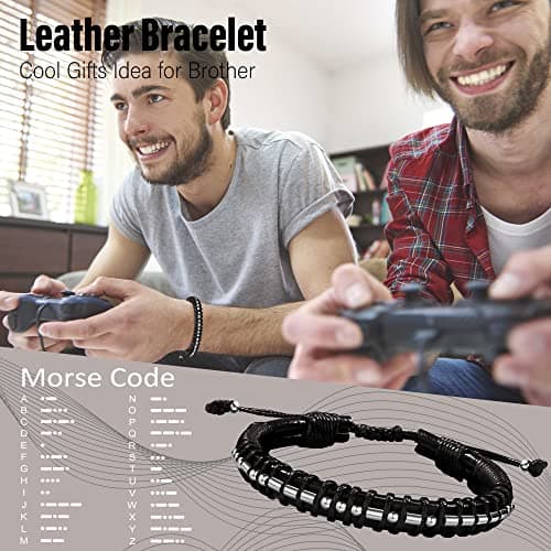 Inspirational Gifts for Men Morse Code Bracelets Mens Bracelets Graduation Gifts for Him Fathers Day Adjustable Leather Bracelet Motivational Birthday Annivesary Jewelry Stocking Stuffers for Men