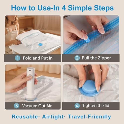 Vacuum Seal Bags for Clothing Travel, 12 Pack Vacuum Storage Bags for Clothes with Portable Electric Pump, Space Saver Bags for Luggage Traveling and Clothing