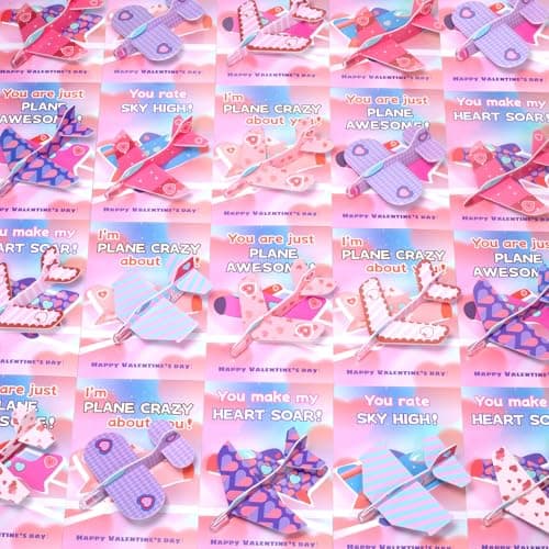 28 Pack Valentines Day Cards for Kids School with Foam Airplane, Valentines Day Gifts For Kids, Valentines Exchange Prize Gifts Cards Boys & Girl, Airplane Valentines Party Favors