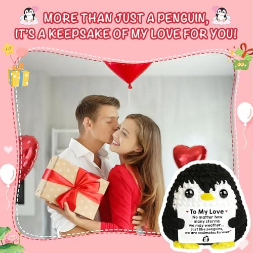 Positive Penguin Gifts for Him Her Anniversary Valentine‘s Day Birthday Gift for Boyfriend Husband Wife Handmade Crochet Animals Romantic Couples Christmas Wedding Year for Men Women