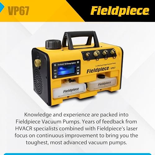 Fieldpiece VP67 Vacuum Pump – 6 CFM, 1/2 HP DC Motor, RunQuick Oil Change System – Portable - Professional HVAC Tool - A2L Compatible