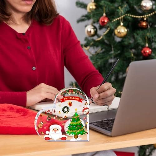 Christmas Decorations Indoor, Christmas Decor for Table, Office Desk, Mantle, Shelf - Acrylic Heart Shaped Gifts for Women/Girls - Holiday Indoor Home Decor