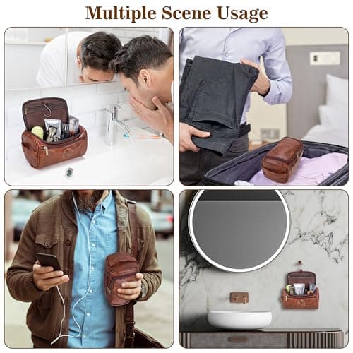 Personalized Leather Toiletry Bag for Men–Custom with Name & Initials,Perfect for Shaving and Travel Storage,Gift for Men– Anniversary, Birthday or Groomsmen Gifts - Brown
