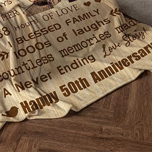 50th Anniversary Blanket Gifts, Golden 50th Wedding Anniversary Couple Gifts for Husband, Wife, Dad, Mom, Grandpa, Grandma, Grandparents, 50 Years of Marriage Gift Blanket 60"X 50"