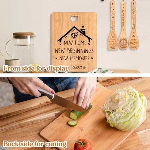 House Warming Gifts New Home - "New Home, New Beginnings, New Memories" Engraved Bamboo Housewarming Gifts New Home Cutting Board Set, 2026 House Warming Gifts.