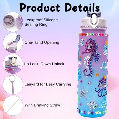muyurra Christmas Gift for Girls Decorate Your Own Water Bottle Kits for Girls Age 4-12, Girl Water Bottle DIY Arts and Crafts Kits Supplies Christmas Birthday Gifts for Girl 4 5 6 7 8 9 10 Year Old
