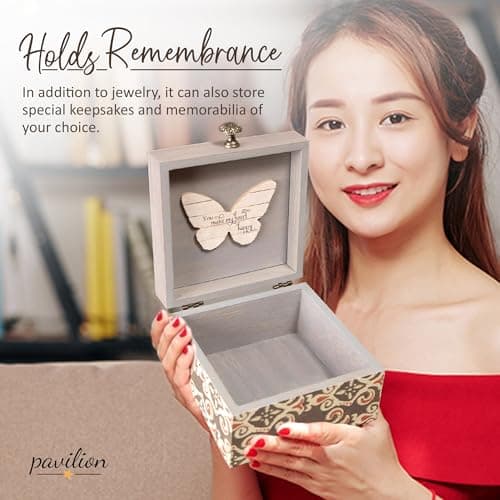 Pavilion 'Simple Spirits Butterfly' 41102 - Wooden Hinged Keepsake Box with Patterned Design and Printed Message for Friends and Loved Ones, Storage for Cosmetic, Trinkets, and Jewelry