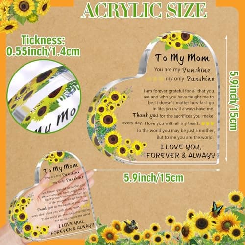 Gifts for Mom, 5.9×5.9 inch Delicate Heart Plaque, Mom Birthday Sign Present Idea, First Mothers Day Christmas Stocking Stuffers Birthday Acrylic Gifts for Mama Stepmom, Christmas Gifts for Mom