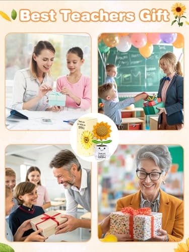 U-Goforst Teacher Appreciation Gifts, Emotional Cheer Thank You Gifts for Women Boss Coworkers Friends, Support Positive Handmade Crochet Sunflower Pot for Birthday Christmas Last Day of School