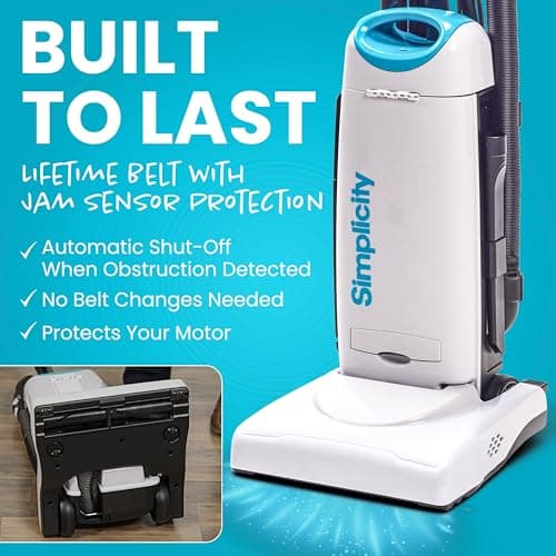 Simplicity Vacuums Premium Allergy Upright Vacuum Cleaner – Multi-Surface Bagged Vacuum Cleaner for Home with Charcoal HEPA Filter Media, Powerful Pet Hair Pickup, Brushroll Activation Switch, S26