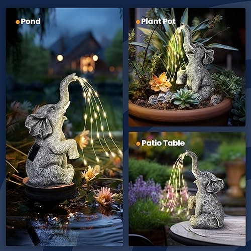 GIGALUMI Solar Garden Decor Watering Elephant Statues Outdoor, Birthday Gifts for Women Mom Grandma Senior Elder, Elephant Ornament for Balcony, Garden, Patio, Yard, Lawn (Constant Lights Only)