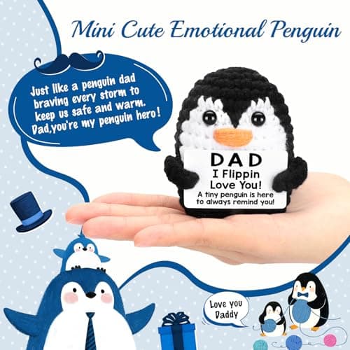 Gifts for Dad from Daughter Son Wife, Handmade Crochet Mini Penguin Christmas Birthday Gifts for Dad Bonus Step Fathers, Funny I Love You Gift for Dads Christmas Stocking Stuffers Emotional Cute Decor