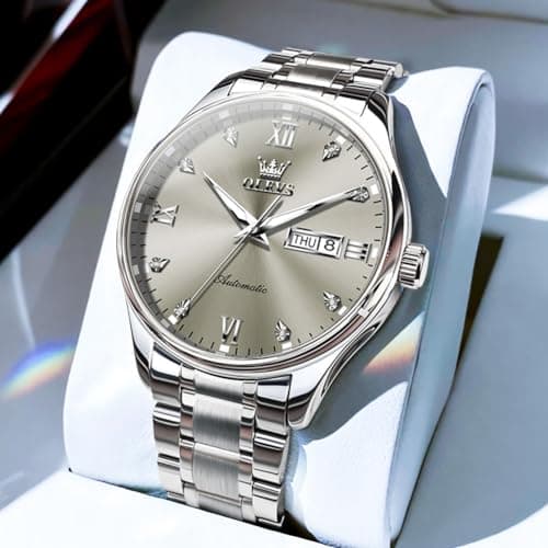 OLEVS Automatic Watches for Men Self Winding Mechanical Wristwatch Luxury Business Dress Stainless Steel Luminous Waterproof Calendar Mens Watch