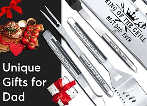 Bonsai Tree Christmas Dad Gifts, Birthday Gifts from Daughter, Best Dad Ever Gift for Christmas - Xmas Cool Grilling Bbq Present for Father from Son - Daddy Stainless Steel Metal Tool Heavy Duty Set 4