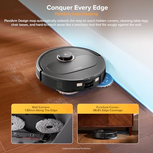 roborock Qrevo S5V Robot Vacuum and Mop, FlexiArm Edge Mopping, 12,000Pa Suction, Dual Zero-Tangle System, Smart Obstacle Avoidance, 10mm Mop Lifting, Auto Mop Washing&Drying, Self-Emptying&Refilling