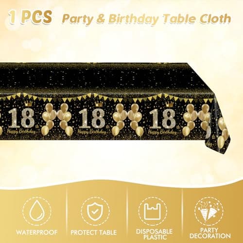 41Pcs 18th Birthday Decorations for Boy Girls, Black Gold 18 Year Old Happy Birthday Girl Decorations include Plates Napkins Tablecloth for Official Teenager 18th Birth Party
