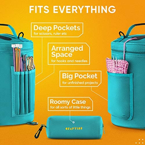 CRAFTISS Knitting Bag Yarn Storage - Christmas Gift - Durable Canvas Yarn Holder for Crochet Accessories - Organizer Crochet Bag with Knitting Accessories Case (Turquoise)