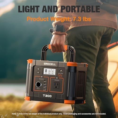 Portable Power Station 300W (Peak 600W), GRECELL 230.88Wh Solar Generator with 60W USB-C PD Output, 110V Pure Sine Wave AC Outlet Backup Lithium Battery for Outdoors Camping Travel Home Blackout