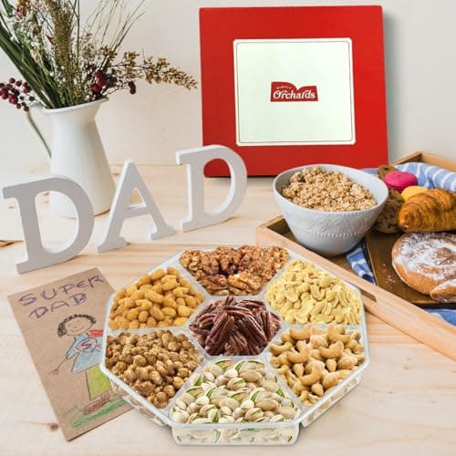 Holiday Nuts gift Basket - Delicious Mixed Cravings Gourmet Collection, Features 7 Sectional Platter with Freshly Roasted Nuts, Christmas Gift Basket for Men and Women.