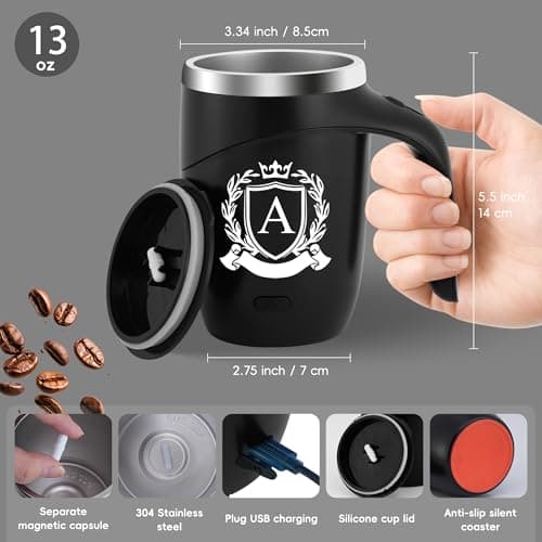 Initial Magnetic Stirring Coffee Mug Stainless Travel Cup Adult Men Guy Him Brother Dad Boyfriend Uncle Niece Best Friendship Grandpa Grandfather Husband Son Law Happy Birthday Cool Meaningful Gifts,J