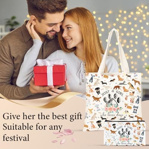 Cute Gifts for Dog Lover, Dog mom Gift Reusable Grocery Beach Shopping Bag for Women, Birthday Gift for Mom Daughter Friends Sisters Who Loves Dogs