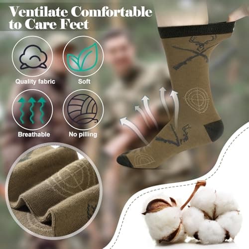 Eurzom 6 Pairs Funny Hunting Socks for Men Hunters Novelty Cotton Crew Socks Birthday Xmas Gift Accessories for Hunting Lover