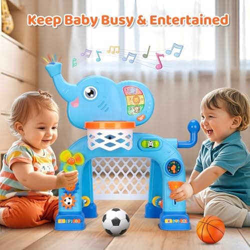 KIZZYEA Toys for 1 2 3 Years Old Boys Girls, Toddler Basketball Hoop & Soccer Goal, Montessori Toy, Interactive Musical Sports Toys with Light, Christmas Birthday Gifts for Baby Kids Age 12-18 Months