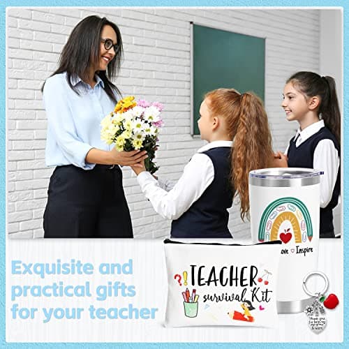 UAREHIBY 12 PCS Teacher Appreciation Gifts in Bulk, 20 OZ Wine Tumbler Teacher Gifts, Graduation Gift with Keychain,Best End of Year Teachers Gift with Cosmetic bag for Women Men