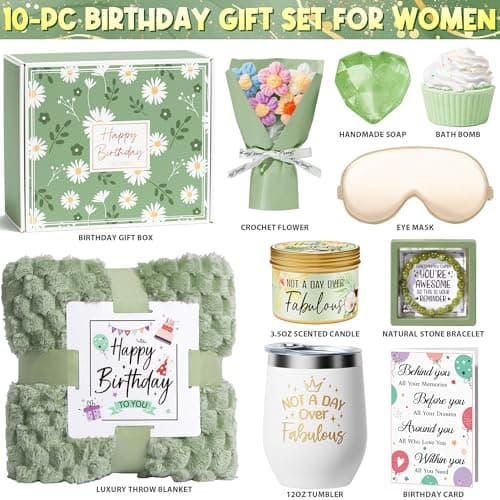 Birthday Gifts for Women Friendship, Unique Happy Birthday Gifts Basket for Mom Her Best Friend Sister Wife Girlfriend Coworker, Luxury Self Care Box Vanilla Coconut Relaxing Spa Gifts Set w/ Blanket
