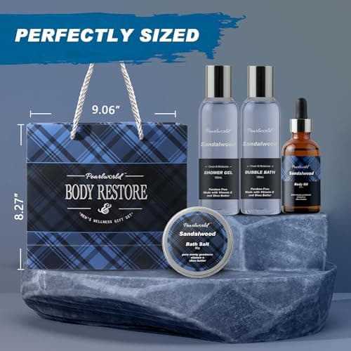 PEARLWORLD Bath Set with Ocean Scented Spa Gifts for Men, Christmas Birthday Self Skin Care Set for Men, Spa Gift Baskets for Him, 12Pcs Men's Spa Kit Gifts for Bath Spa