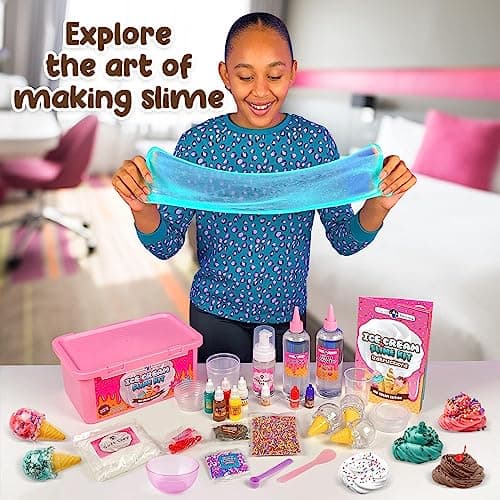 Original Stationery Slime Kit for Girls - 31-Piece Multicolor Ice Cream, Cherry Scent - DIY Ice Cream Slime Making Kit & Arts and Crafts for Kids Ages 8-12 - Birthday Gifts for Girls