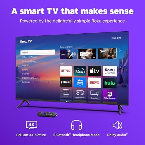 Roku Smart TV 2025 – 50-Inch Select Series, 4K HDR TV – RokuTV with Enhanced Voice Remote – Flat Screen LED Television with Wi-Fi for Streaming Live Local News, Sports, Family Entertainment