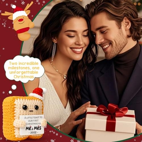 First Christmas 2025 Stocking Stuffer for Boyfriend Girlfriend–Wedding Gifts for Newlyweds Xmas Ornament for Couple Husband Wife – Sentimental Crochet Toast Plush Figure Decoration