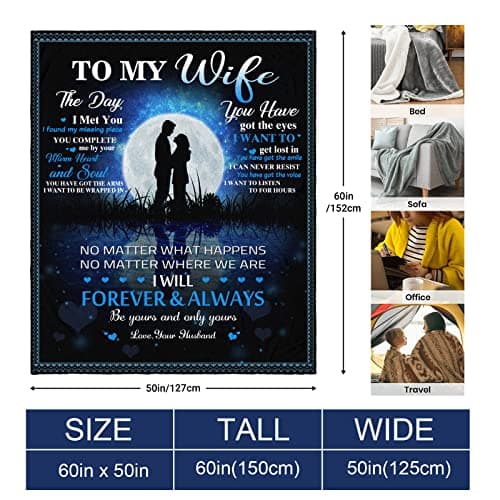 Quilazy Gifts for Wife, Wedding Anniversary Birthday Gifts for Women, Romantic I Love You Present for Her, Christmas Mothers/Valentines Day Gift for Wives from Husband, to My Wife's Blanket 60"X 50"