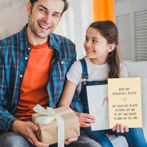 Funny Fathers Day Card for Step Dad,Happy Father's Day Gifts from Step Daughter Son,Bonus Dad Fathers Day Card Gift