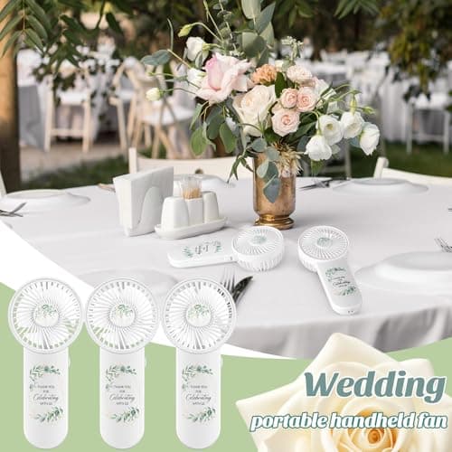 24 Pcs Mini Wedding Fan for Guests Bulk Handheld Battery Operated Fan Greenery Thank You for Celebrating with Us Wedding Favors Souvenirs Gifts for Guests Summer Outdoor Baby Shower