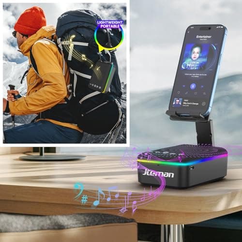 JTEMAN Gifts for Men Women,Cell Phone Stand with Bluetooth Speaker,LED Light,and Lanyard,Cool Tech Gadgets,Unique Birthday Gifts for Men Husband Mom Dad