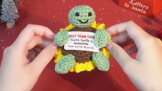 OASSIE Christmas Appreciation Gifts for Employee - Positive Turtle Crochet with Message Card - Thank You Birthday Team Stocking Stuffers Gifts for Coworkers Women Men, Office Desk Accessories Decor