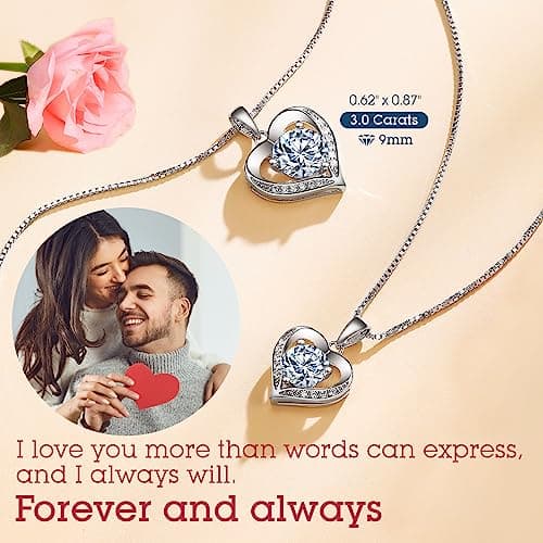 Heart Pendant Necklace Gifts for Wife, Engraved 'I LOVE YOU' Gift for Wife, 1-3 Carat Moissanite Necklace, Anniversary Eternity Jewelry Present for Wife, Birthday Gifts for Women