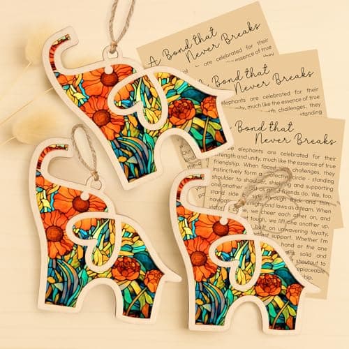 Sensemory Best Friend Birthday Gifts for Women, Friendship Elephant Ornament with Story Card, Friendship Gifts for Women, Birthday Presents for Best Friends Sisters Special Bond Decor, Suncatcher (Set 3 Yellow)