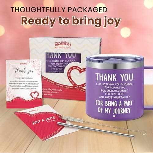 Gossby 14oz Insulated Coffee Tumbler Mug - Thank You for Listening - Thank You, Appreciation, Birthday Gift for Women, Men, Teacher, Boss, Coworker, Friend - Travel Cup with Lid, Straw