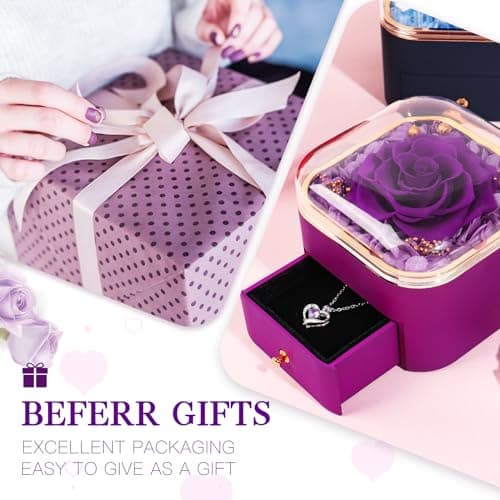 Beferr Birthday Gifts for Women Mom Preserved Real Rose with Necklace Eternal Roses Fresh Flowers for Delivery Prime anniversary Purple Gifts for Grandma Wife Daughter Sister