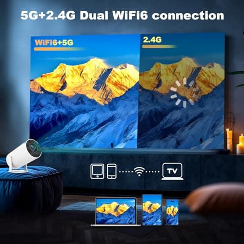 Mini Projector, HY300 PRO Portable Projector, Support 4K 1080P with Dual-Band WIFI6 5G Wireless 5.2 Bluetooth Android 11, 180° Rotatable, Auto Keystone Correction, 35"-130" Screen Video Projector