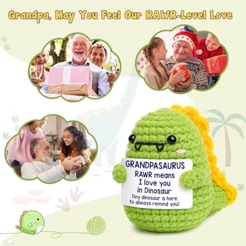 OCCdesign Mini Christmas Birthday Gifts for Grandpa from Granddaughter Grandson I Love You Grandpa Best Ever Papa Gifts Handmade Crochet Cute Small Dinosaur for Grandfather Grandparents Day