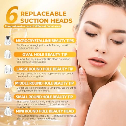 2026 Pore Vacuum, USB Rechargeable Blackhead Remover Vacuum,3 Levels Adjustable Pore Vacuum Blackhead Remover, with 6 Suction Power Probe,4 Golden Needle face Vacuum Pore Cleanser Kit-White