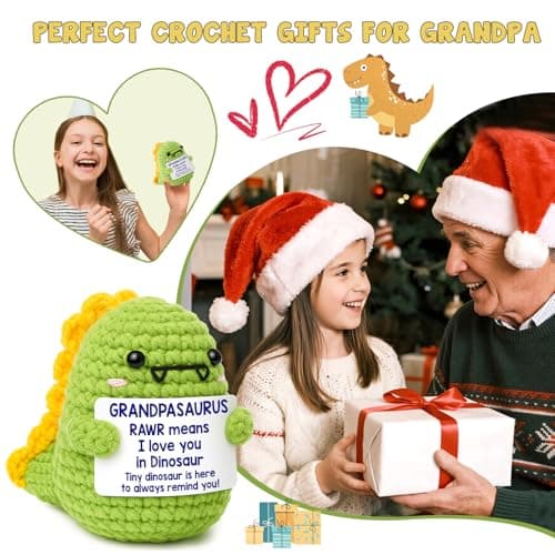 OCCdesign Mini Christmas Birthday Gifts for Grandpa from Granddaughter Grandson I Love You Grandpa Best Ever Papa Gifts Handmade Crochet Cute Small Dinosaur for Grandfather Grandparents Day