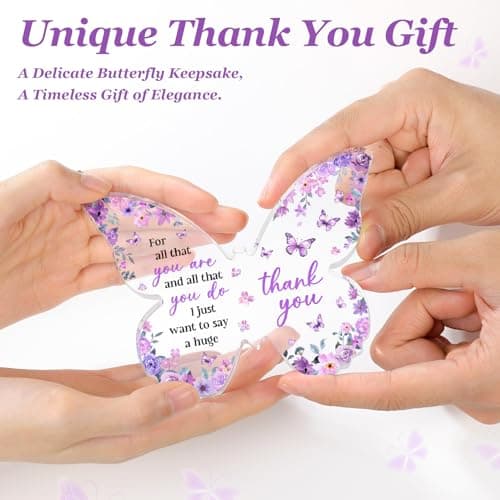 Thank You Gifts for Women, Appreciation Gifts for Teacher Employee Coworker Nurse Friend, 5x3.8x0.5 Inch Purple Butterfly Acrylic Plaque Decor, Graduation Wedding Thank You Grateful Gift Bulk