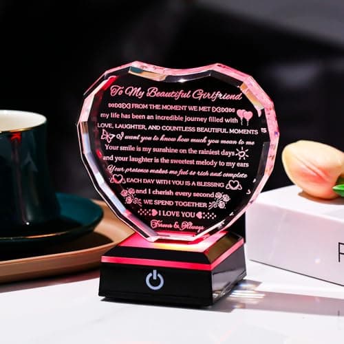 Gifts for Girlfriend with Colorful Base Girlfriend Anniversary Birthday Gifts from Boyfriend Crystal Heart Keepsake to My Girlfriend Romantic I Love You Gifts on Valentine Christmas