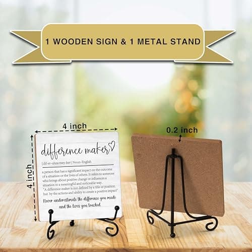 Difference Maker Gift, Inspirational Gifts Coworker Gifts For Women, Therapist Gifts, Office Christmas Gifts, Wood Plaque Sign With Stand (HG01)